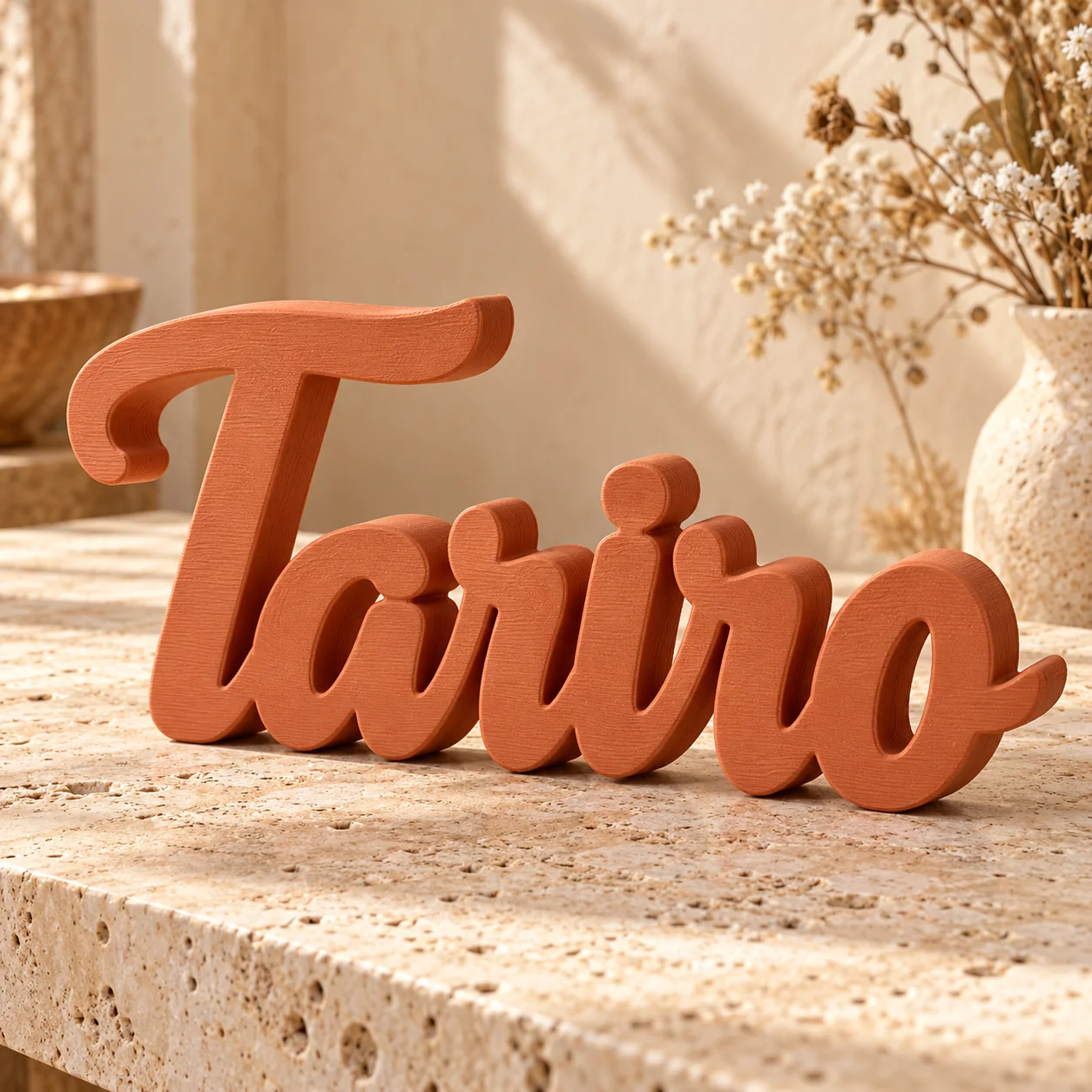 Illustrative terracotta personalised Tariro name keepsake